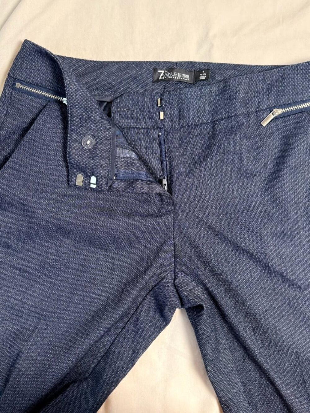 7th Avenue Suiting Collection – Petite 4 – Blue Textured Dress Pants